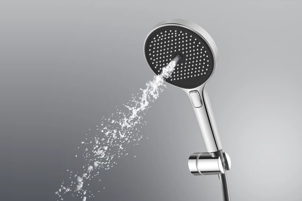 Душевая лейка SANCOS Nok round, кнопочное управление, диаметр 130 мм, 3 режима, цвет хром/черный матовый, арт SC6001CH-B