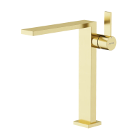 Смеситель для раковины высокий SANCOS Linn, брашированное золото, PVD покрытие, арт. SC9020BG