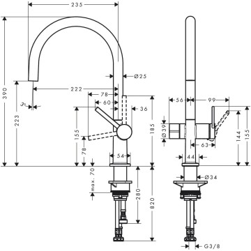 Смеситель для кухни Hansgrohe Talis M54 с запорным вентилем, 1jet 72805000, хром