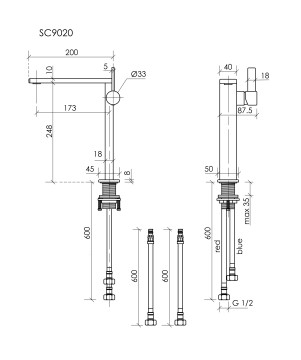 Смеситель для раковины высокий SANCOS Linn, вороненая сталь, арт. SC9020GG