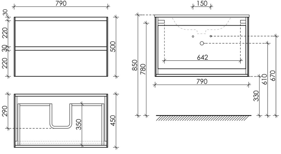 Тумба подвесная SANCOS Cento 790х450х500, c двумя ящиками оснащенными доводчиками, белый глянец, арт. CN80W
