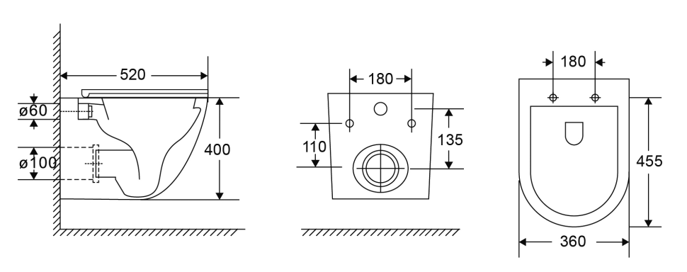 AQM2014PRO Унитаз подвесной сиденье SoftClose, технология смыва Invisible, скрыт крепеж. 520х360х400