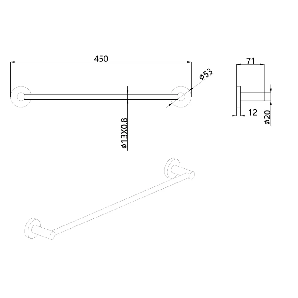 AQM7203MB Trento Держатель банного полотенца 450мм, черный матовый