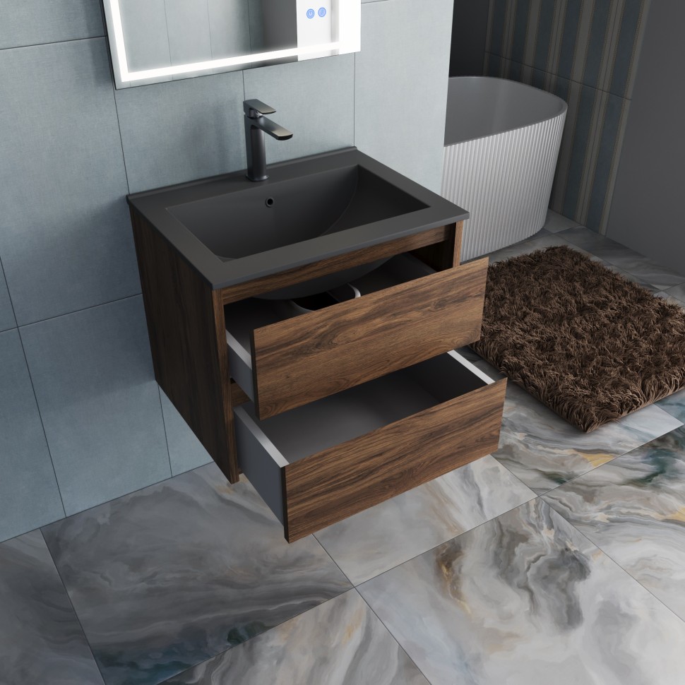 База под раковину Vincea  Gio 600 подвесная, 2 выкатных ящика soft-close, C.Oak