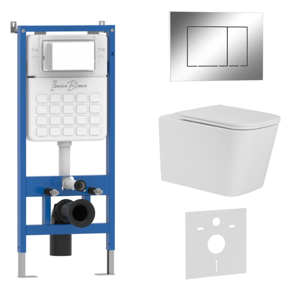 Комплект 3в1 IBERICA BLANCA инсталляция SILENCIO, унитаз TOLEDO ALTO белый, кнопка смыва ESTI-S хром глянцевый (IB001.TLA.231.852)