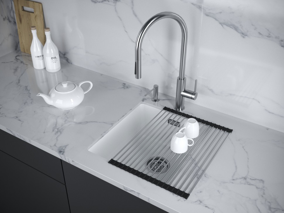 Мойка LUMI 41UNI, IT-GRANIT, LU41-WH, белый, 410х460, Paulmark