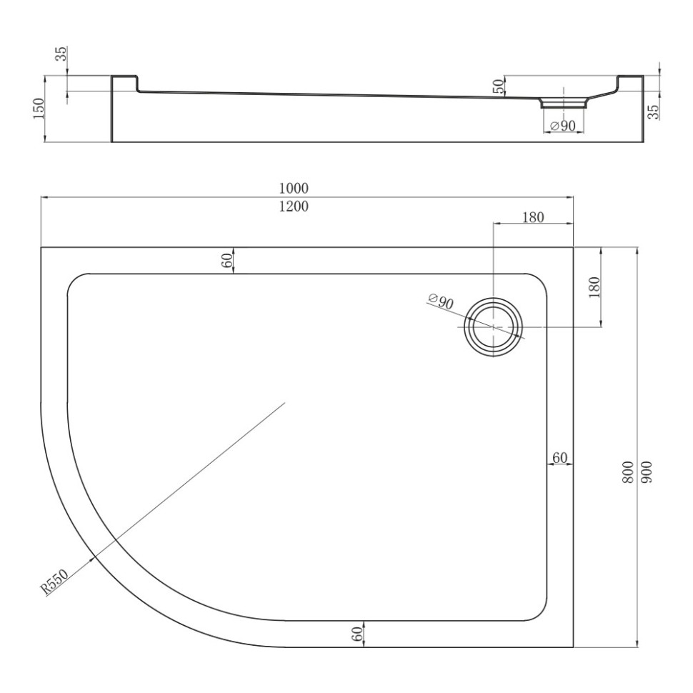 Душевой поддон Veconi Tezeo acrylic TZ-55RB, 1200x800x150, акрил, черный