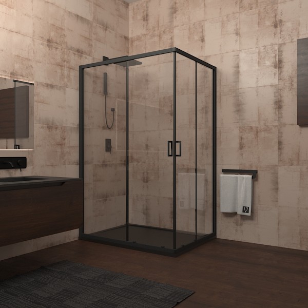 Душевой угол Veconi Rovigo RV-14, 900x800x1950, черный, стекло прозрачное