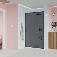 Душевая дверь Veconi Evo 100 B, 1400x1950, черный матовый, стекло тонированное матовое