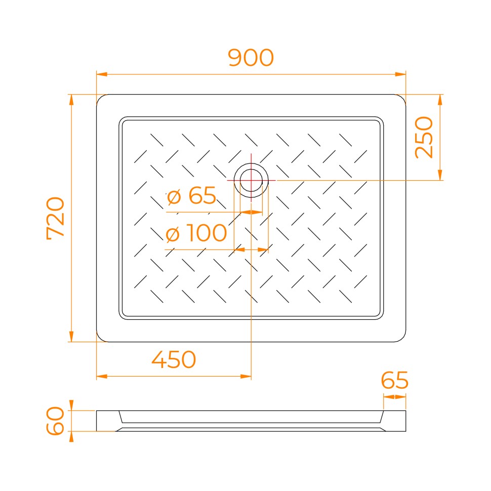 Поддон для душа прямоугольный керамический RGW CR (Глубина 35) (720x900)