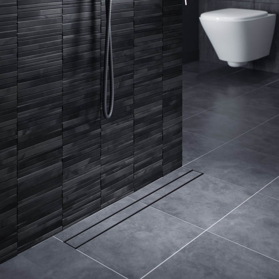 Душевой лоток TIMO Drain System 700 с двусторонней панелью "plate" под плитку, Чёрный