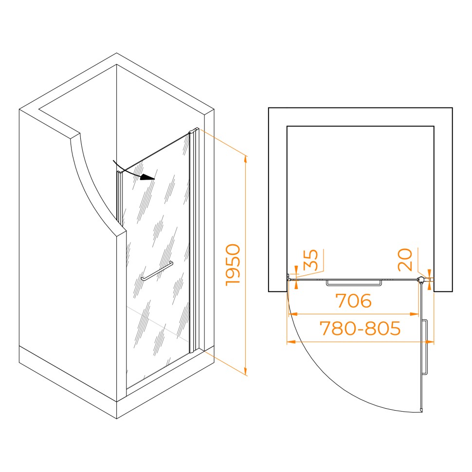 Душевая дверь RGW PA-103B (Прозрачное, 800)