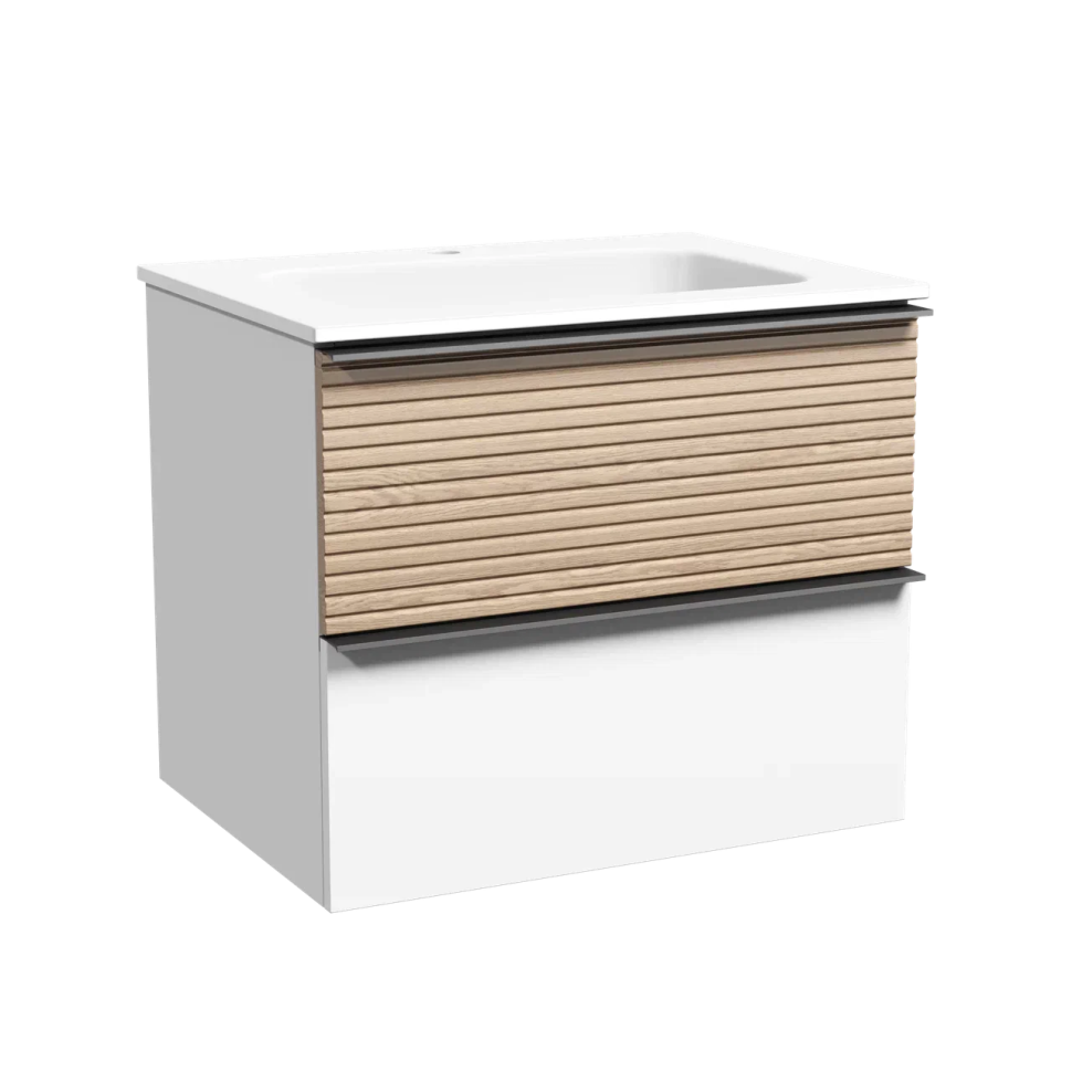 Тумба подвесная SANCOS Delta 590х445х500, c двумя ящиками оснащенными доводчиками, дуб светлый/белый , арт. DL60W