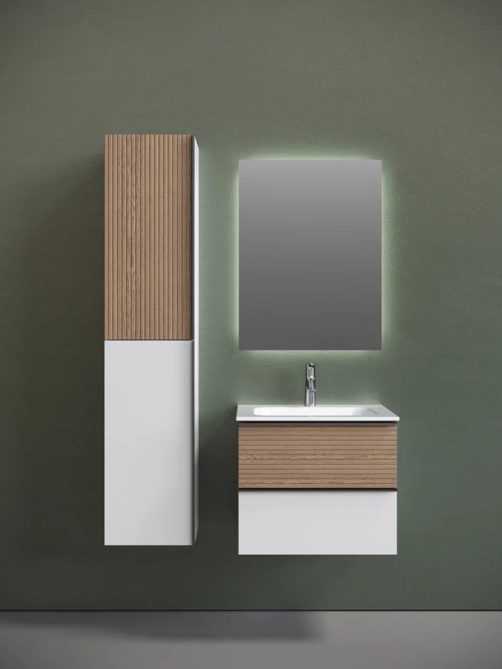 Тумба подвесная SANCOS Delta 590х445х500, c двумя ящиками оснащенными доводчиками, дуб светлый/белый , арт. DL60W