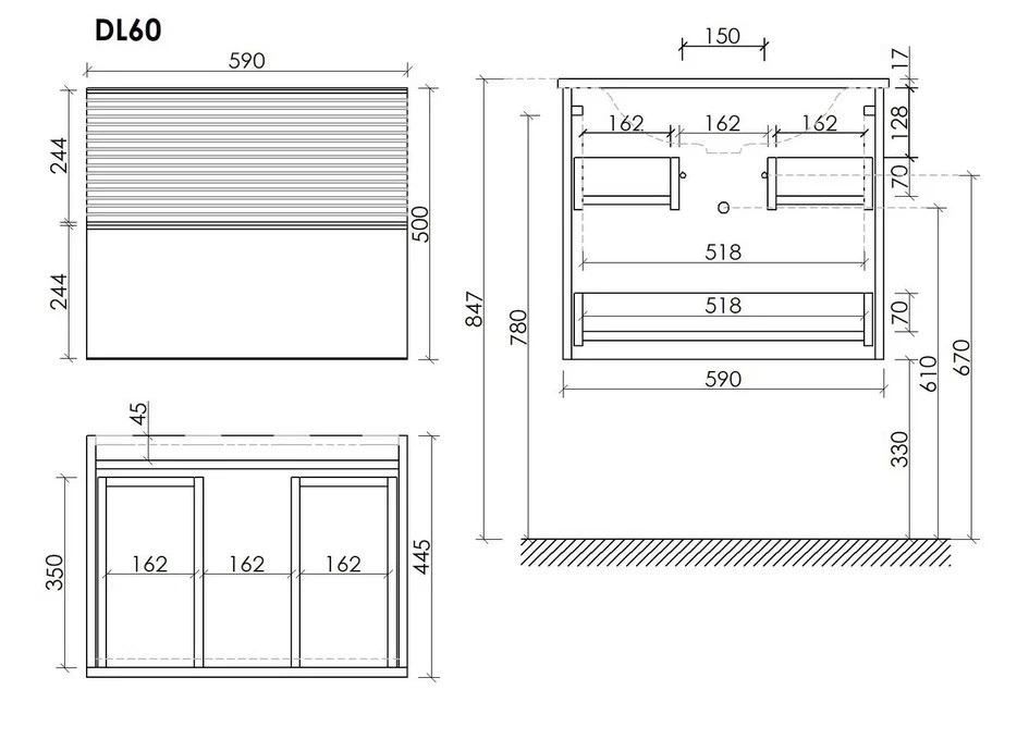 Тумба подвесная SANCOS Delta 590х445х500, c двумя ящиками оснащенными доводчиками, дуб светлый/белый , арт. DL60W