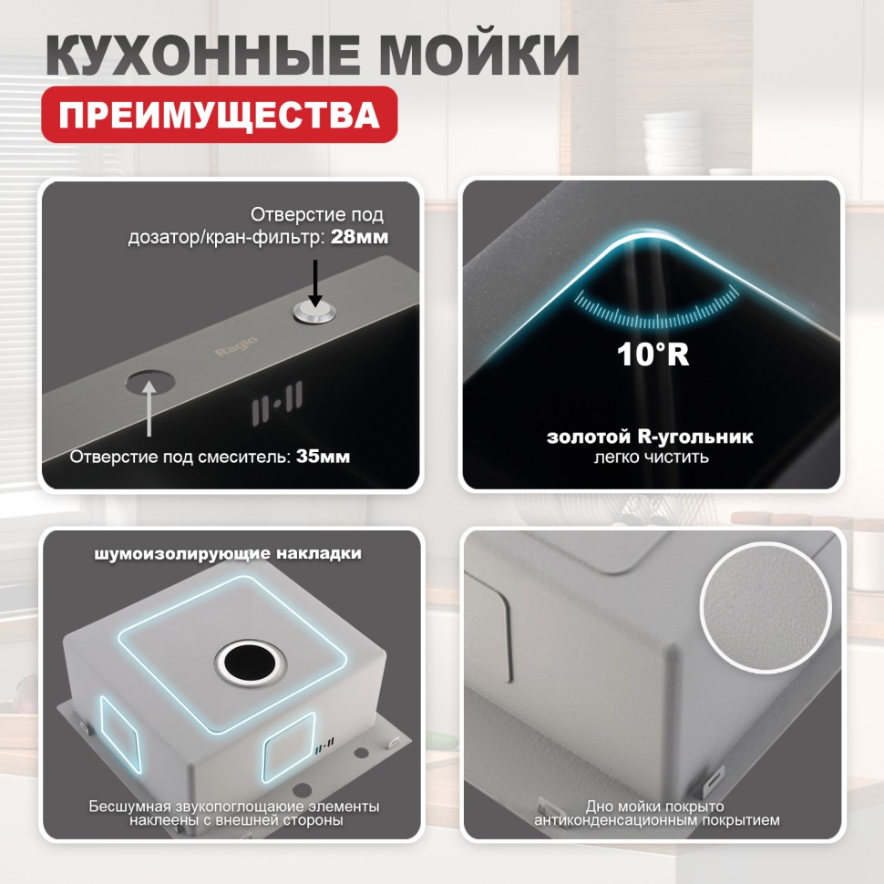 Мойка - профессиональная ручная работа Raglo, графит