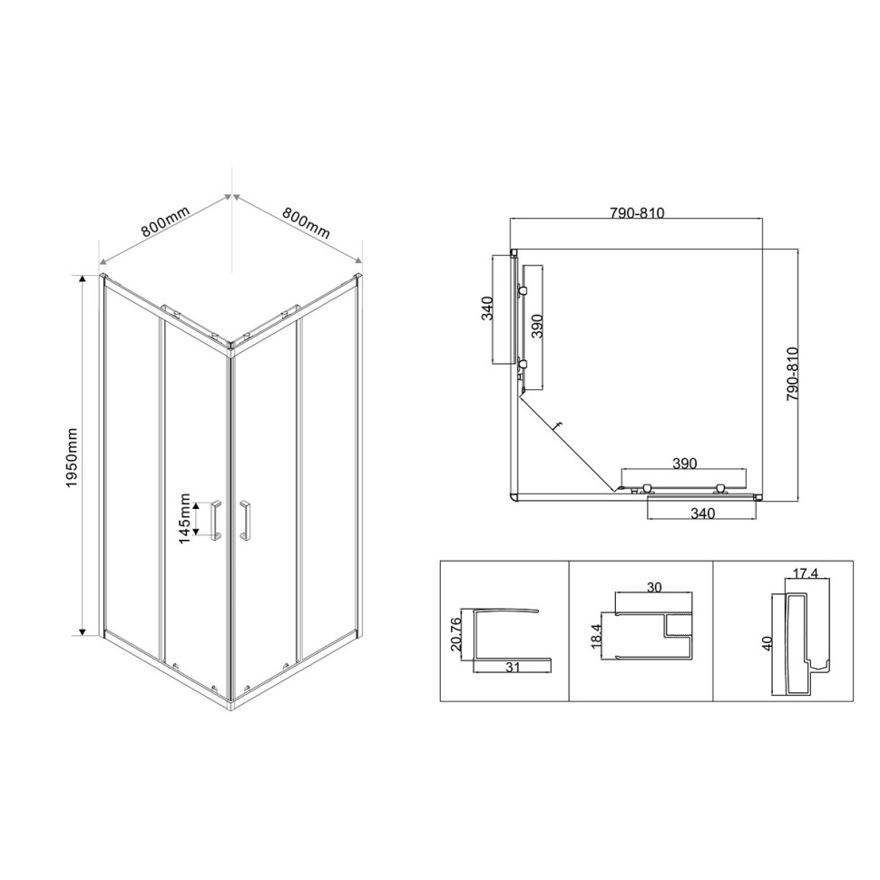 Душевой уголок City VSS-5CT800MT, 800*800, хром, стекло текстурное