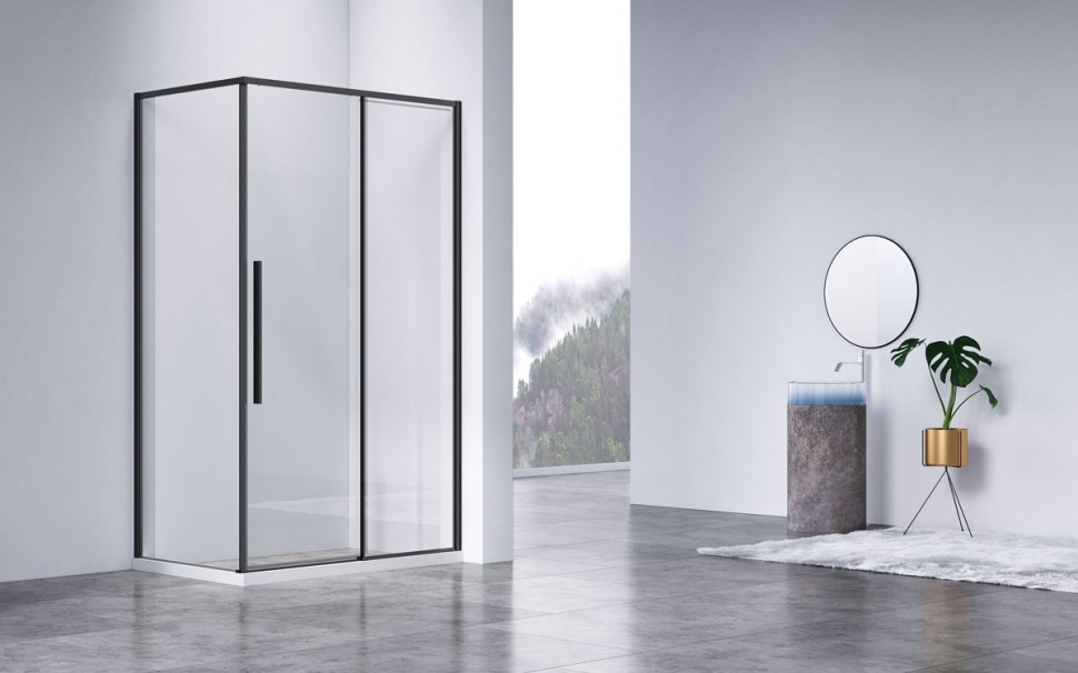 Душевой уголок Slim-N VSR-4SN8014CLB, 1400*800, черный, стекло прозрачное