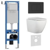 Комплект 3в1 IBERICA BLANCA инсталляция SILENCIO MINI, унитаз BILBAO ALTO белый, кнопка смыва INOX-C черный матовый (IB.001M.BLA.234.112)