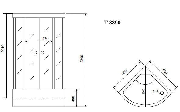 Timo Comfort T-8890 Fabric Glass душевая кабина 90*90*220+турецкая баня хамам