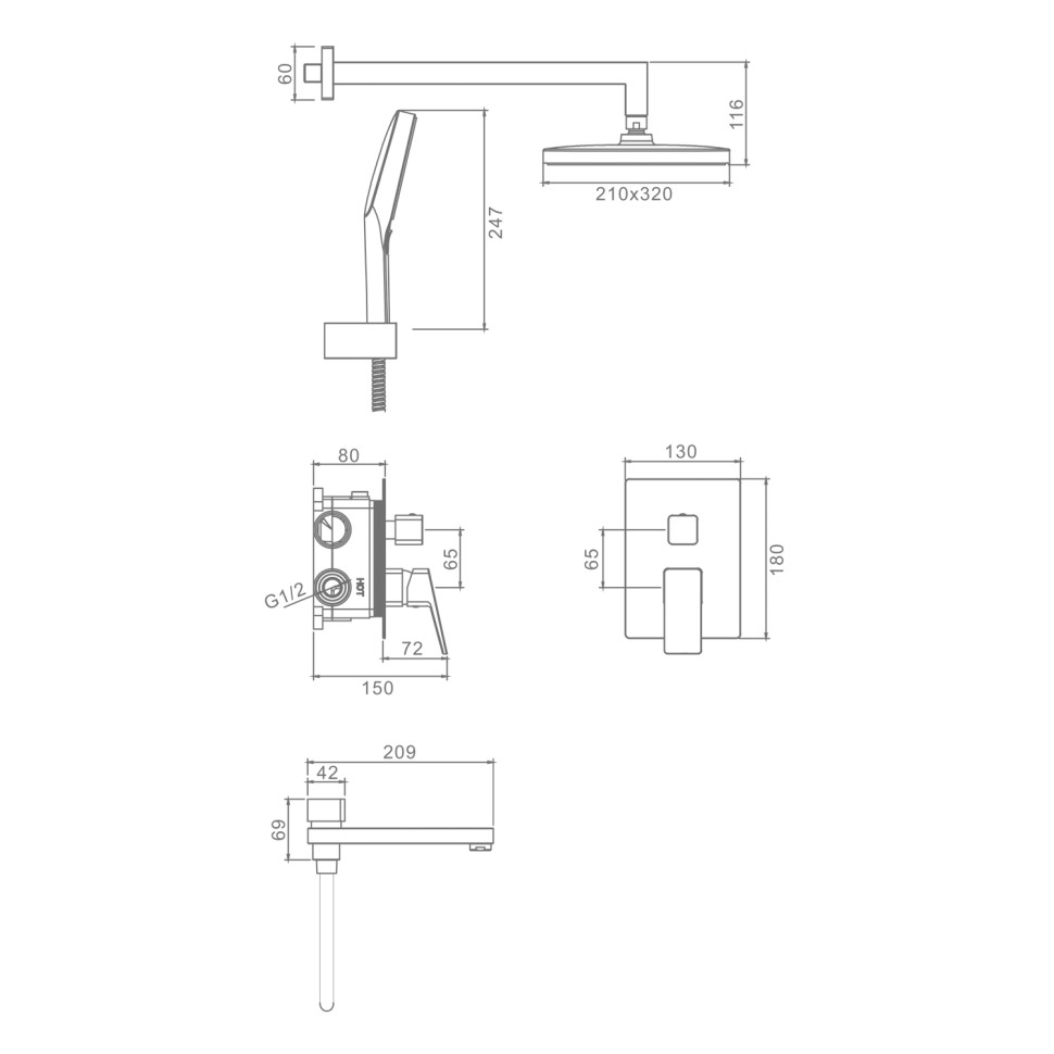 Душевая система Raglo встраиваемая R30.27 Хром