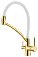 Смеситель для кухни SIEGEN, золото, белый шланг, Si213111-Gw, Paulmark
