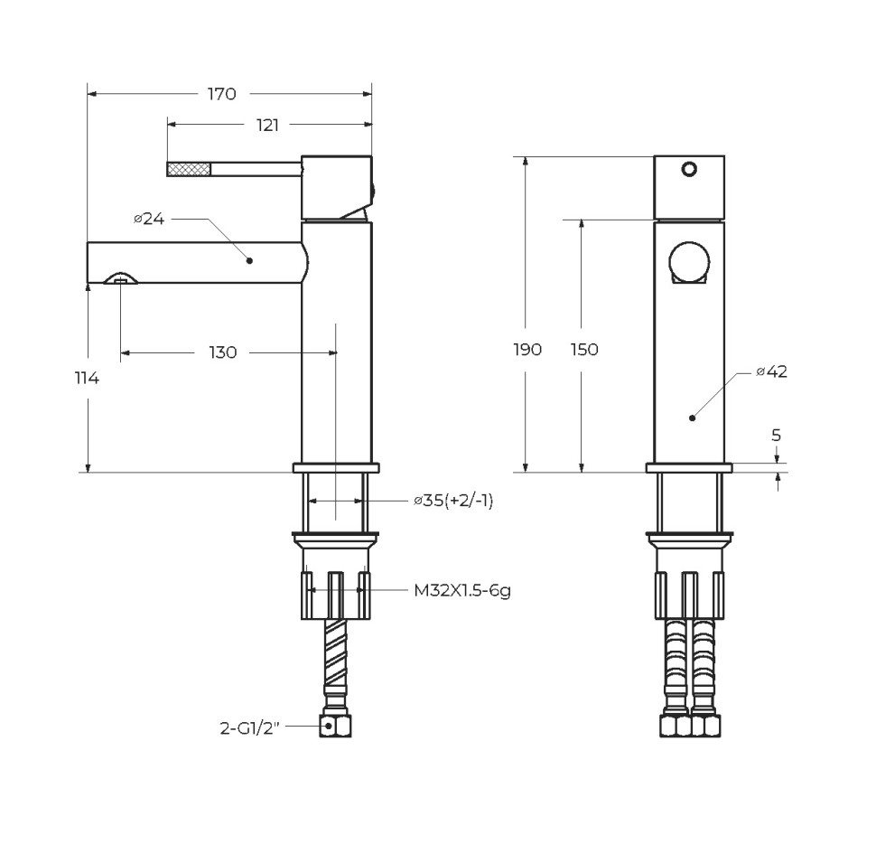 Смеситель для раковины с донным клапаном CEZARES RELAX-LS2-BORO