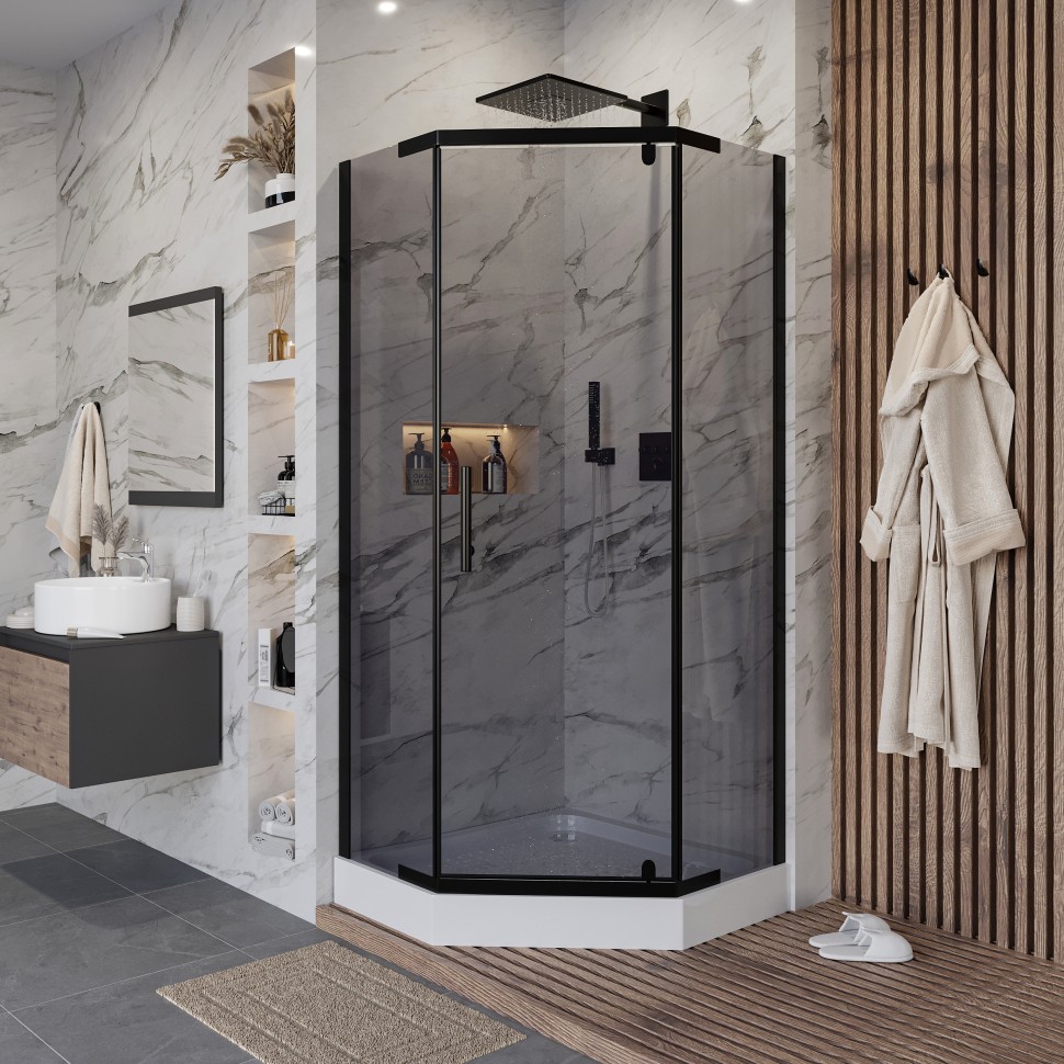 Душевой уголок Niagara Eco NG-009-14DT (90х90х195) низкий поддон(13см),черный,стекло тонированное,2 места