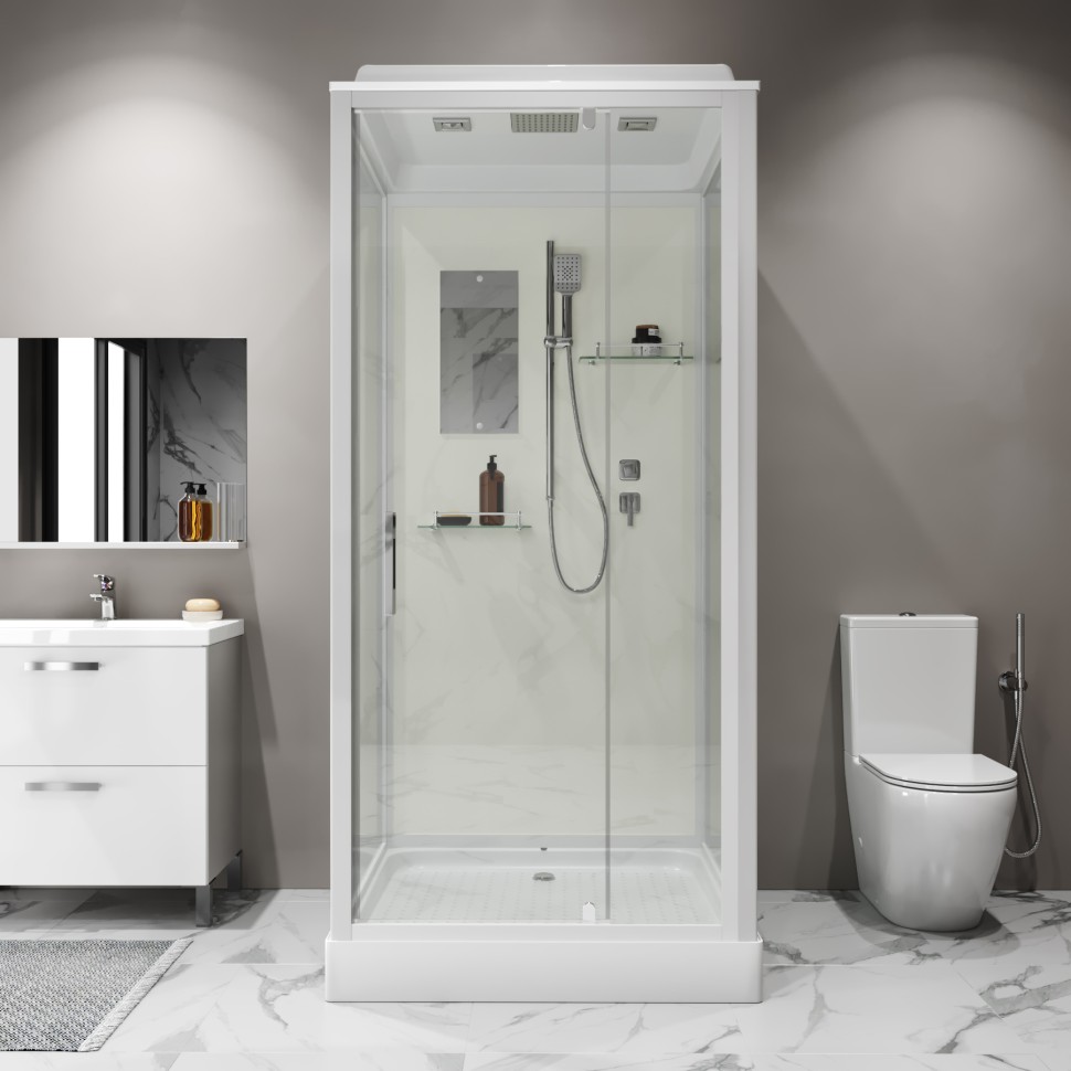 Душевая кабина Niagara Standart ST100/15Q (100х100х215) квадрат,поддон 15см,распашная,проф.белый,3 места