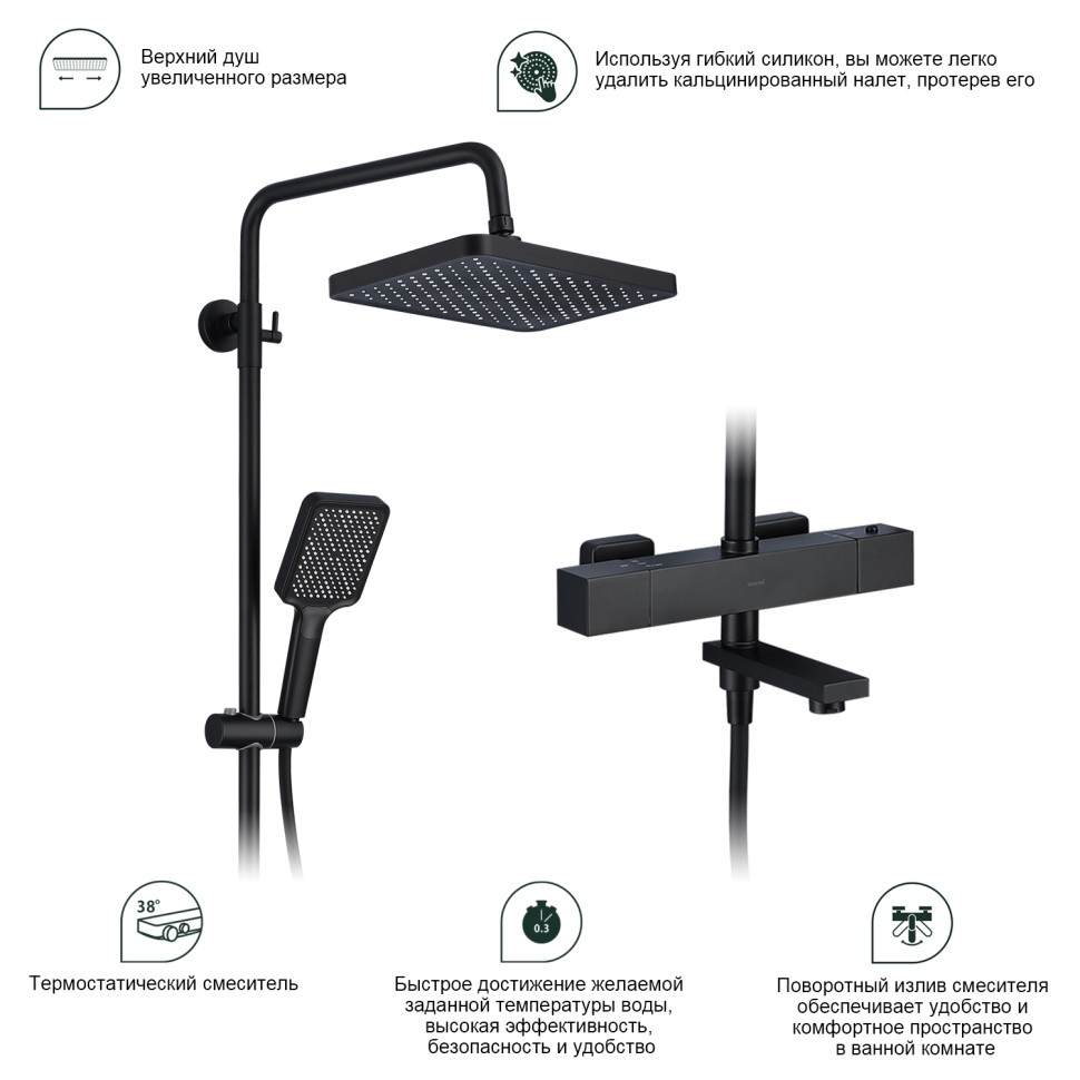 Душевая система Splenka с термостатом для ванны S224.26.06 Черный