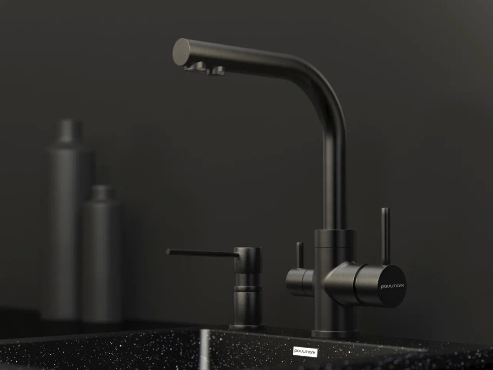 Дозатор для жидкого мыла KRAFT, D003-GM, вороненая сталь, Paulmark