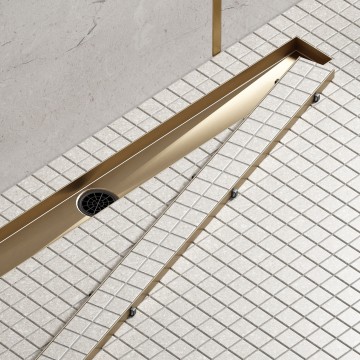 Душевой лоток TIMO Drain System 700 с двусторонней панелью "plate" под плитку, Золото матовое