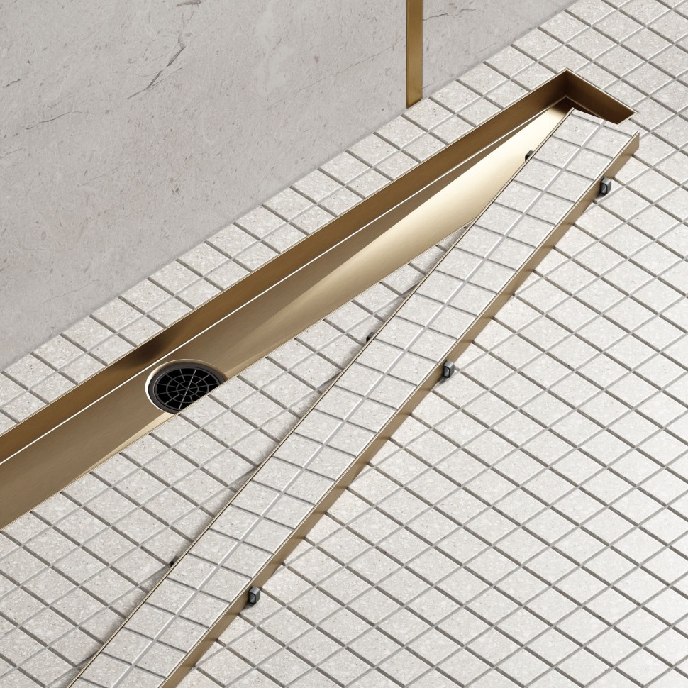 Душевой лоток TIMO Drain System 700 с двусторонней панелью "plate" под плитку, Золото матовое