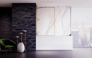 Шторка на ванну Veconi Palau PL-85G, 800x1500, брашированное золото, стекло прозрачное New