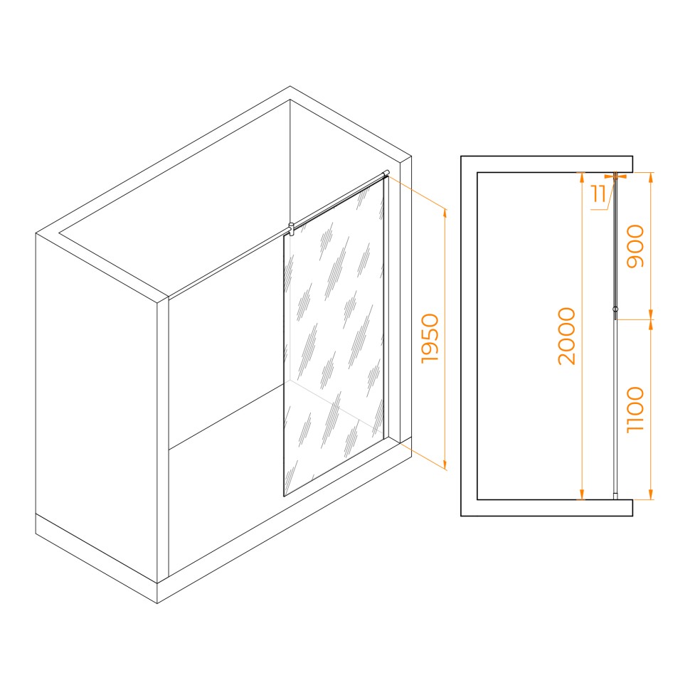 Душевая перегородка RGW WA-033 (Матовое-Сатинат, 900)