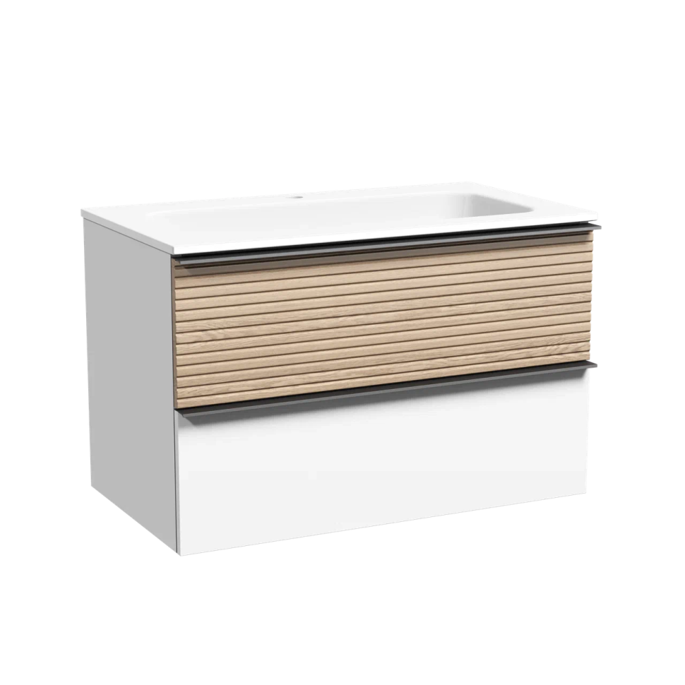 Тумба подвесная SANCOS Delta 790х445х500, c двумя ящиками оснащенными доводчиками, дуб светлый/белый , арт. DL80W