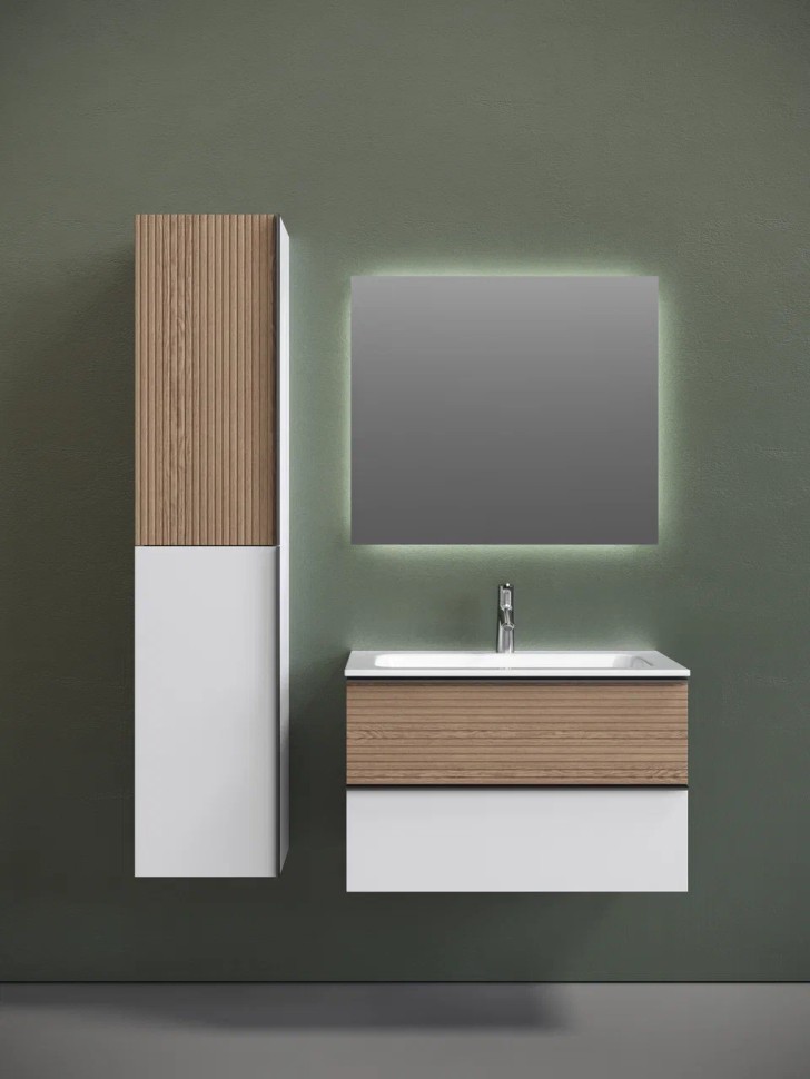 Тумба подвесная SANCOS Delta 790х445х500, c двумя ящиками оснащенными доводчиками, дуб светлый/белый , арт. DL80W