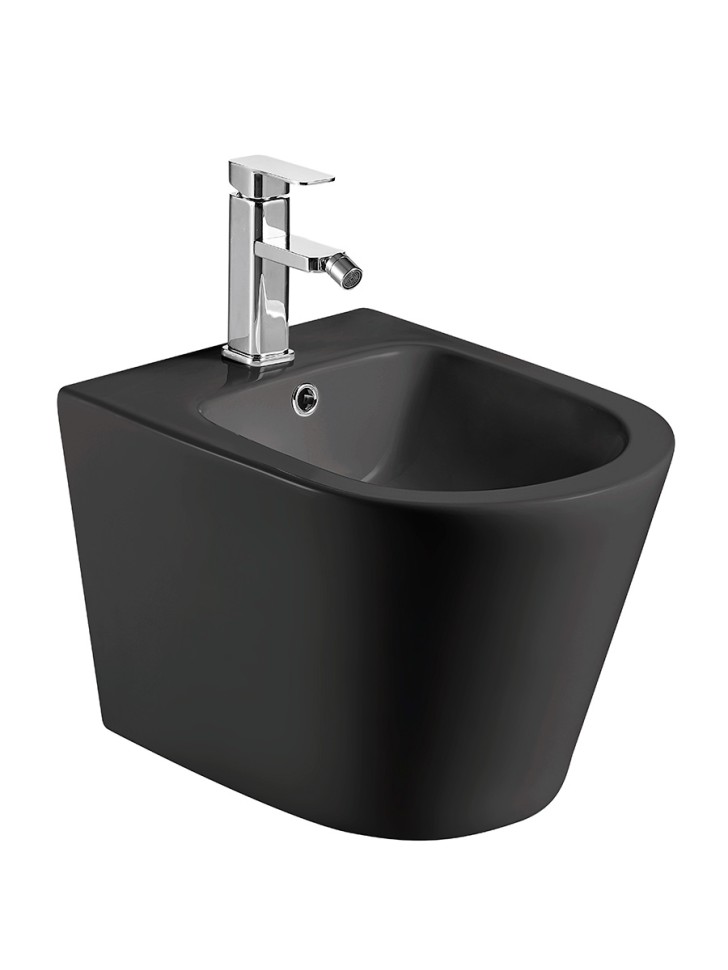 AQM2101MB Биде подвесное, цвет черный матовый, с отв под смеситель, с переливом 515x360x345мм