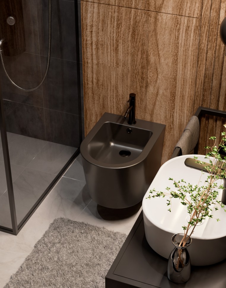 AQM2101MB Биде подвесное, цвет черный матовый, с отв под смеситель, с переливом 515x360x345мм