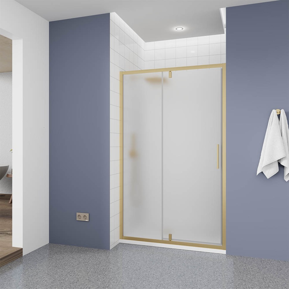 Душевая дверь Veconi Ottimo P20 G, 1100x1900, золото брашинг, стекло матовое