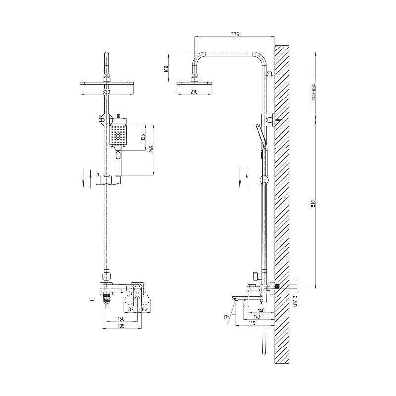 Душевой гарнитур с лейкой и тропическим душем OSGARD FENDI POLISH GOLD 69050