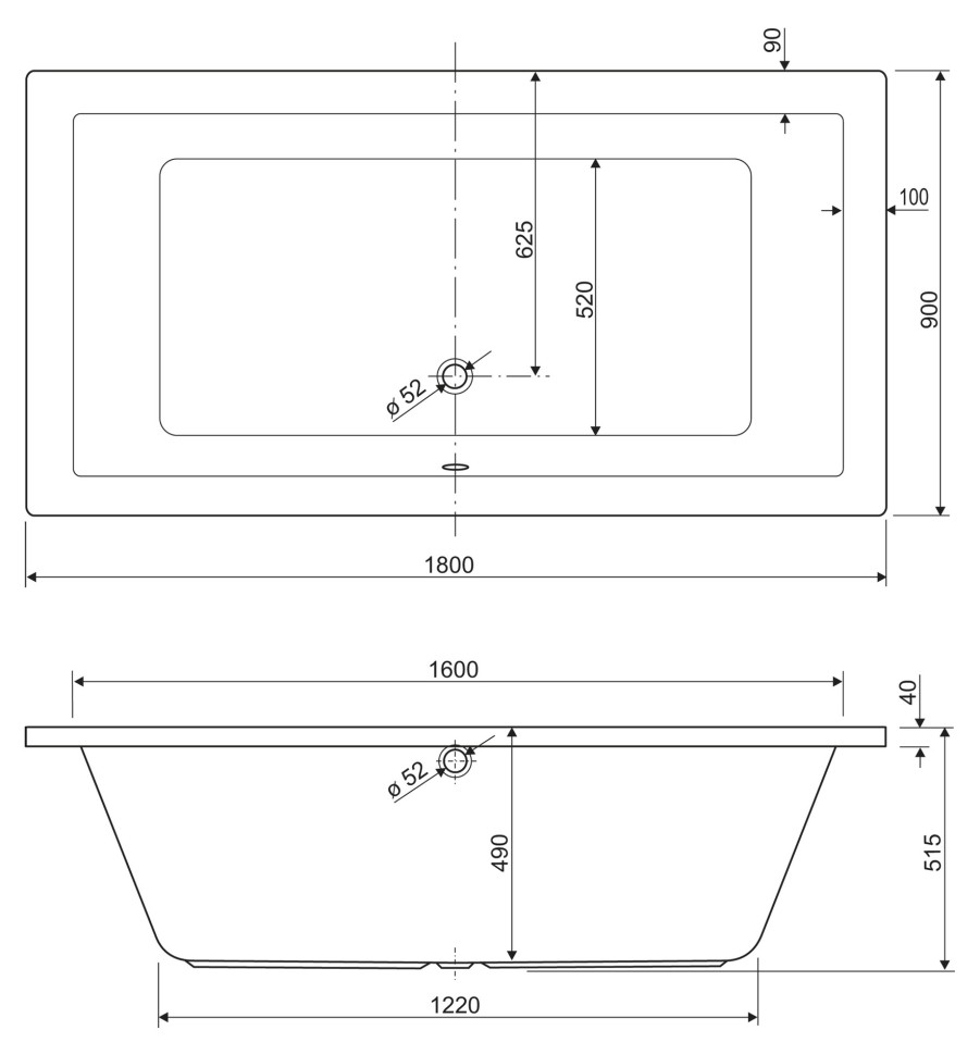 Акриловая ванна CEZARES PLANE-180-90-49-W37
