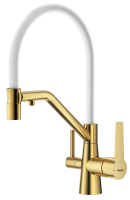 Смеситель Raglo для кухни со съемным гибким изливом, с магнитным фиксатором излива, с подключением фильтра питьевой воды R80.62.03 Золотой сатин