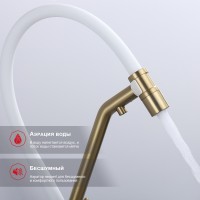 Смеситель Raglo для кухни со съемным гибким изливом, с магнитным фиксатором излива, с подключением фильтра питьевой воды R80.62.03 Золотой сатин