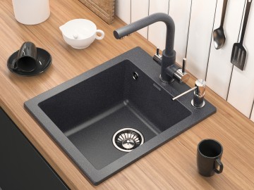 Мойка KANTE 40, IT-GRANIT, PM104249-BLM, черный металлик, 415х490 мм, Paulmark