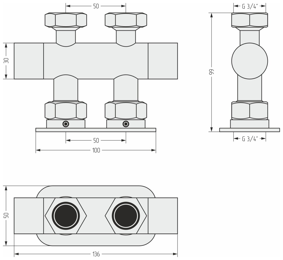Вентиль прямой EU50 (2 х G 3/4" НГ х G 3/4" НГ)