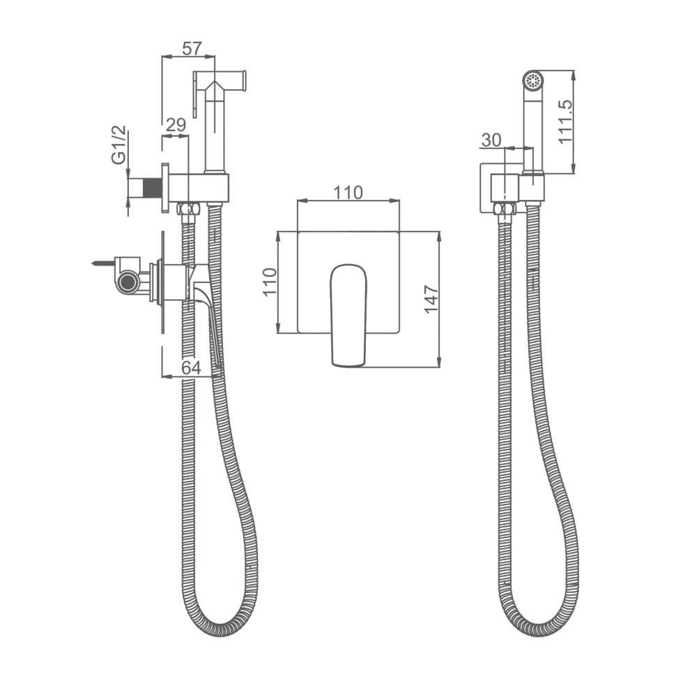 Смеситель Splenka с гигиеническим душем встраиваемый S30.53 Хром