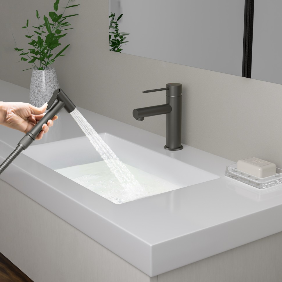 Смеситель для раковины с гигиеническим душем Timo Saona 2360/18G черное золото