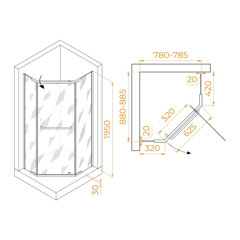 Душевой уголок RGW PA-091 (Прозрачное, 800x900)