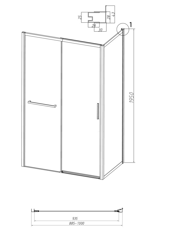 Боковая стенка Grossman Style 200.K33.05.100.21.10 (100х195) черный матовый,стекло тонированное, 1 место